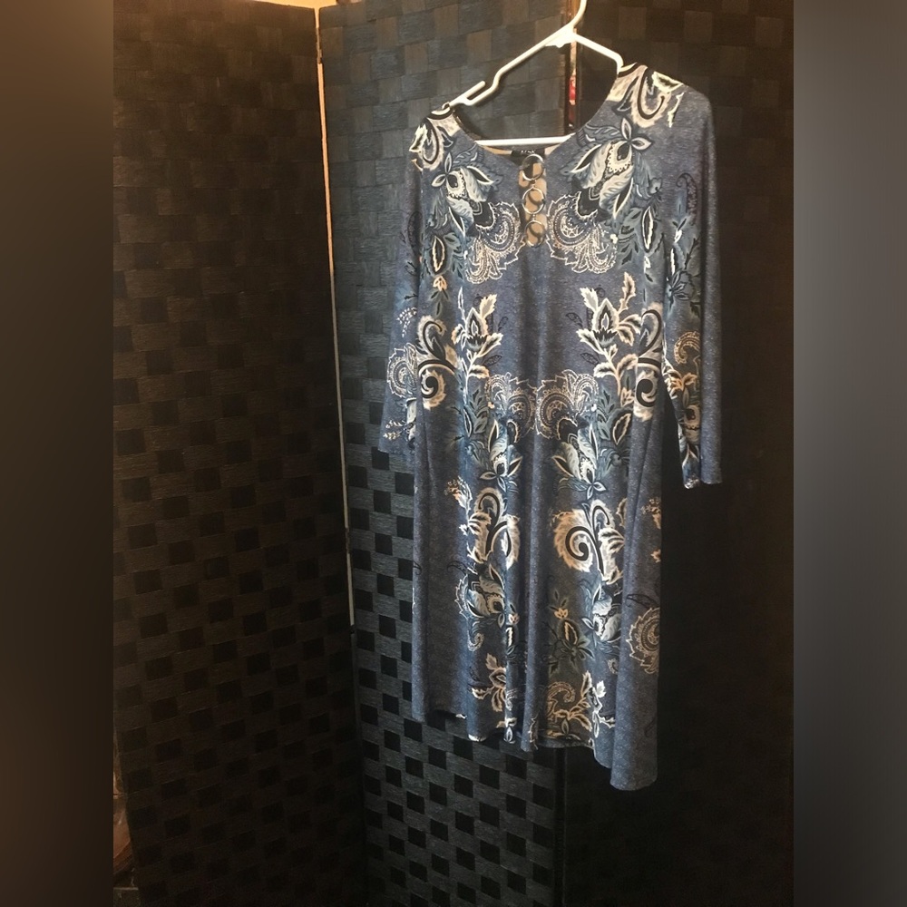 MSK Blue Floral Long-Sleeve A-Line Dress